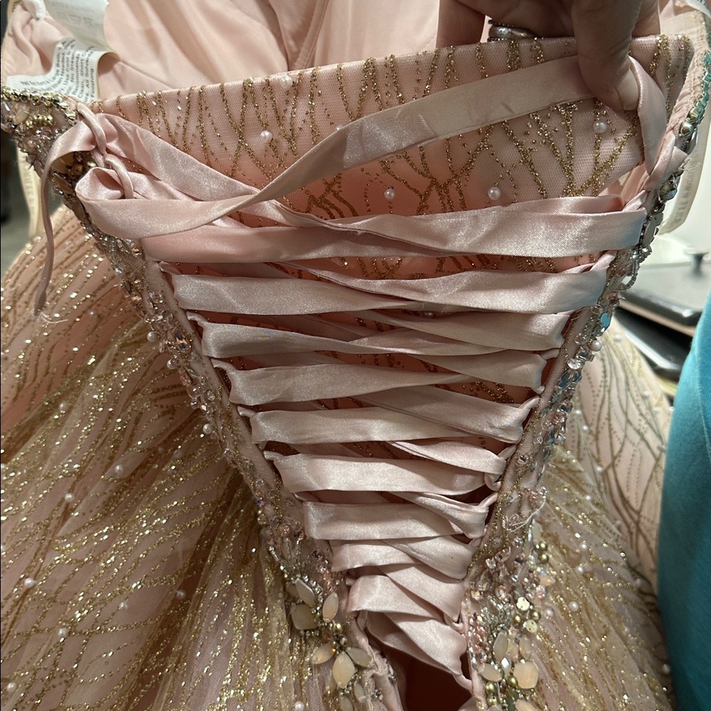 Morilee Madeline Gardner XV años Dress Rose Gold Sz 14 w/ Corset - Picture 8 of 11